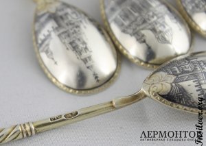 Набор ложек "Виды Москвы". Серебро 84. Россия