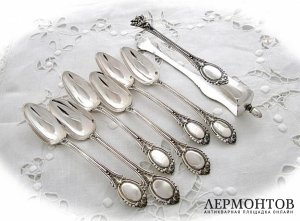Чайный набор с щипцами. Серебро 950. Франция