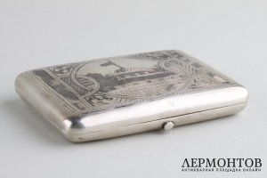 Портсигар Сенатский дворец. Серебро, чернь. Российская империя, Назаров, нач. ХХ в