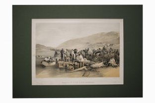 Литография. Эвакуация раненых в Балаклаве. Крымская война. Симпсон. Лондон, 1855 г.