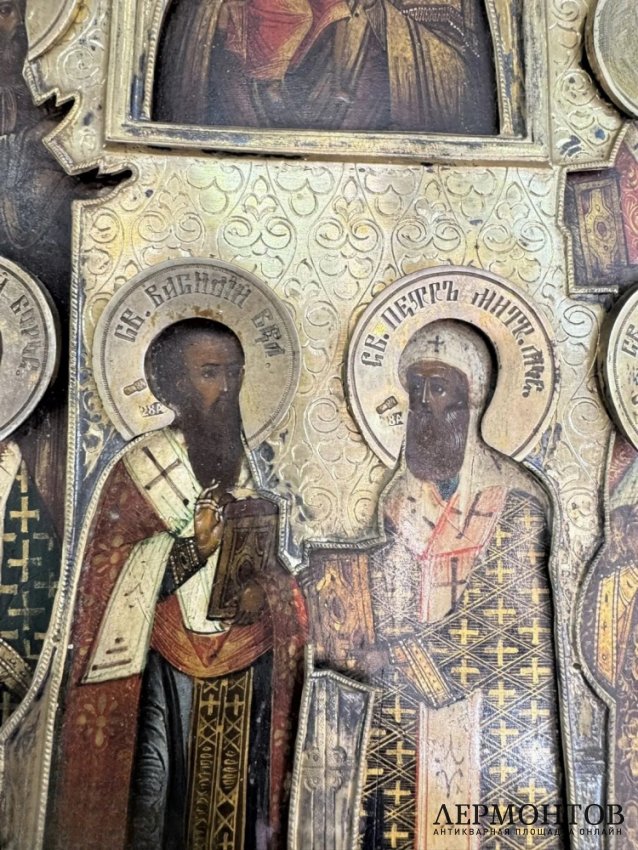 Икона «Феодоровская Божия Матерь и Собор святых». Серебро 84 пробы, 28-я артель, Россия, 19 — начало 20 века