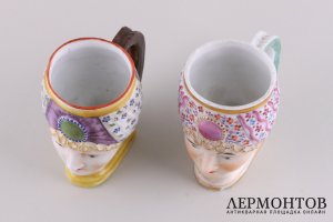 Пара кружек Голова турчанки. Россия, частный завод братьев Новых, нач. 19 в. Фарфор. 