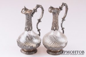 Пара графинов. Серебро 950 пробы, хрусталь. Конец XIX в.  Франция