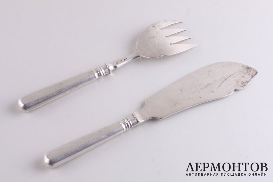 Сервировочный набор для рыбы. Серебро 84 пробы. Россия, 1908-1917 гг.
