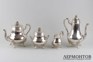 Чайный и кофейный сервиз Tetard Freres. Серебро 950. Франция, нач. XX века.