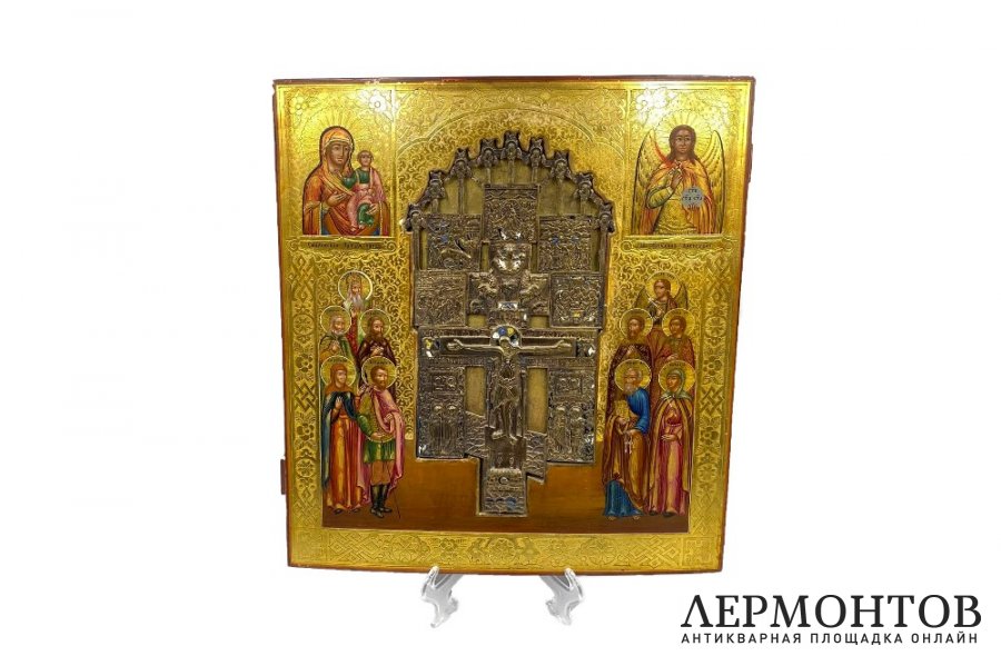 Икона с меднолитым крестом Богоматерь Смоленская Св. Михаил. Россия, к. 19 - н. 20 в.