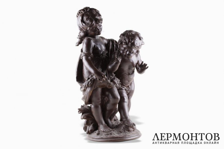 Скульптура Дети с птенцами. Бронза. Франция. Авт. Auguste Moreau.