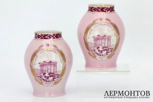 Парные вазы Всесоюзная сельскохозяйственная выставка. СССР, 1939 г. Фарфор, деколь.