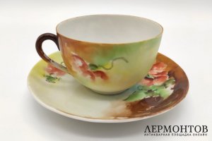 Чайная пара Маки. Фарфор, роспись. Германия, M.E. Geyer, 1-я половина ХХ века.
