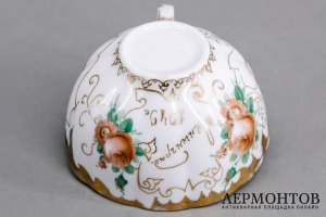 Чайная пара. На память. Ленинград 1949 г. Фарфор. СССР, ЛФЗ, 1940е гг.