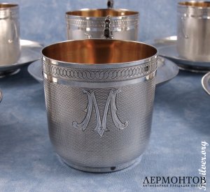 Кофейный набор на 6 персон. Серебро 950. Франция