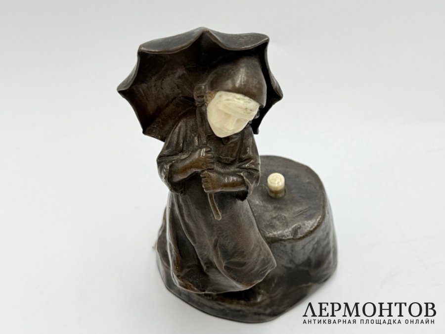 Статуэтка Девочка под зонтиком Модерн. Австрия, Терещук, 1900-е гг. Бронза, кость.