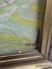 Картина «На пастбище». Оргалит, масло, Б. Е. Владимирский, Россия, начало 20 века