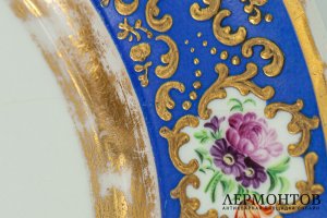 Тарелка с кобальтовым бортом и цветами. Российская Империя, ИФЗ, 19 век. Фарфор. 