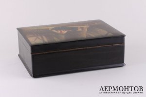 Шкатулка. Ловец птиц. СССР, Федоскино, художник Зерцалов, 1965 год.