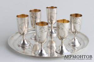 Набор ликерный. Серебро 84 пробы. Российская империя, Прокофьев, 1908-17.