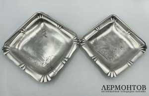 Парные сухарницы с пейзажами. Россия, 1900-е гг. Серебро 84 пробы.
