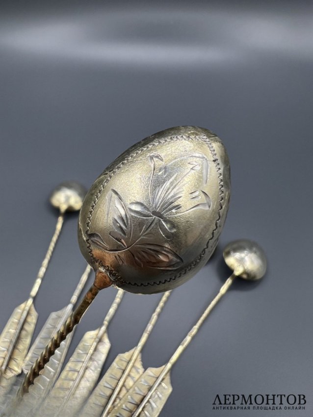 Набор кофейных ложек «Стрелы». Серебро 84 пробы, Россия, 1908–1917 годы