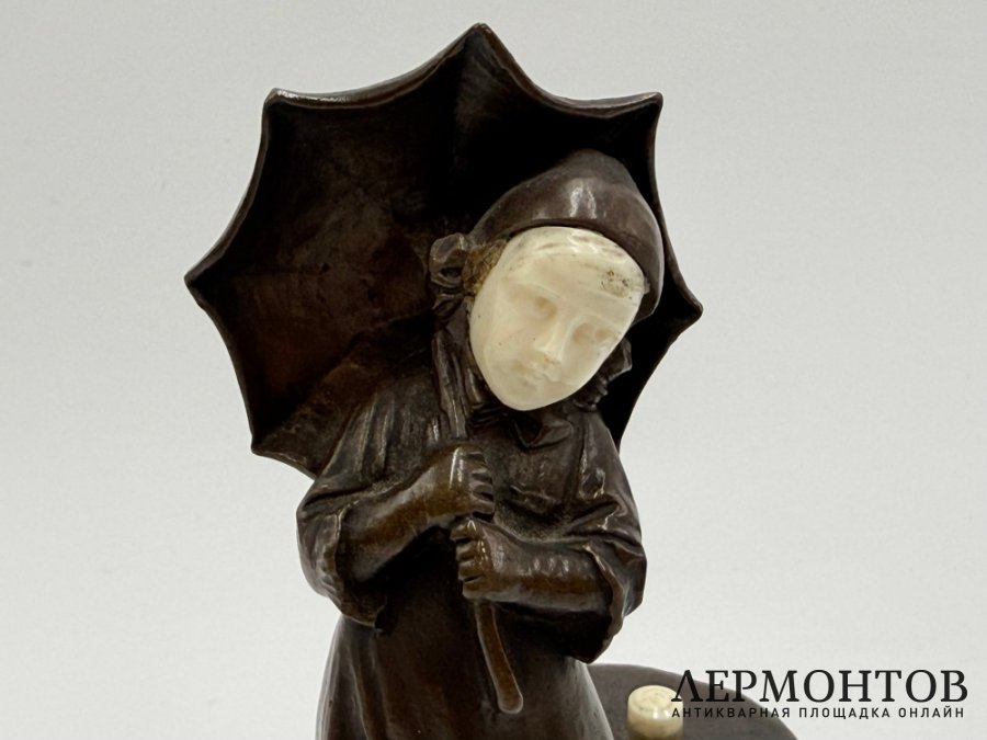 Статуэтка Девочка под зонтиком Модерн. Австрия, Терещук, 1900-е гг. Бронза, кость.