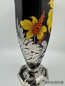 Ваза для цветов в технике silver overlay. Фарфор, серебро, Rosenthal, Германия, 1950–1970 годы