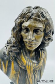 Бюст Мольера. Шпиатр, патинирование, Франция, 19 век