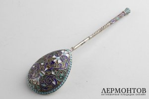 Ложка с эмалью. Алексеев Николай. Серебро 84 пробы. Российская империя.