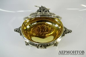 Блюдо для жаркого с крышкой. Серебро 800. Германия, XIX век. 