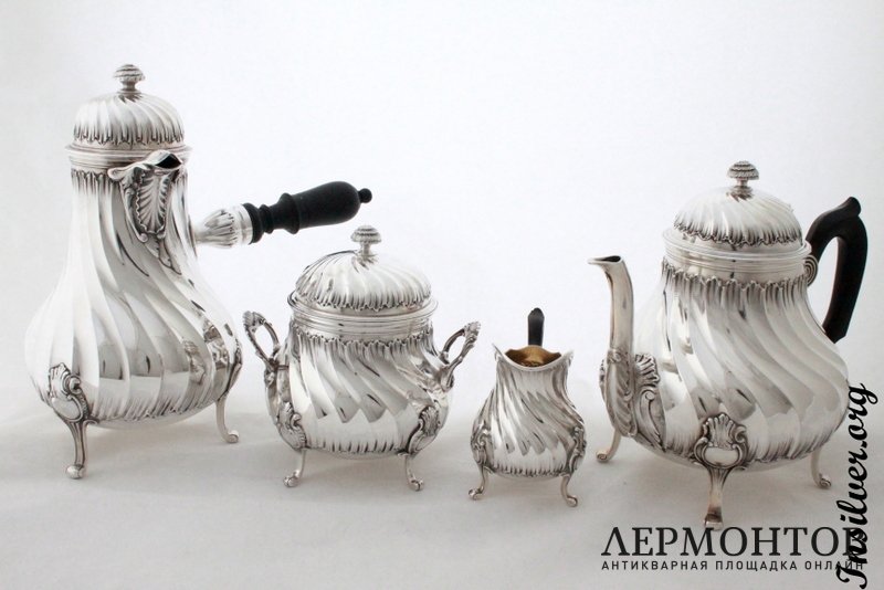 Чайно-кофейный сервиз Lapar. Серебро 950. Франция