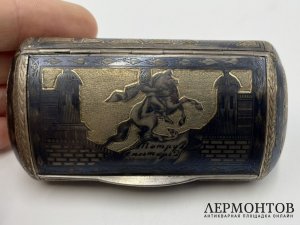Табакерка Медный всадник. Санкт-Петербург, 1820-е гг. Серебро 84 пробы, чернь.