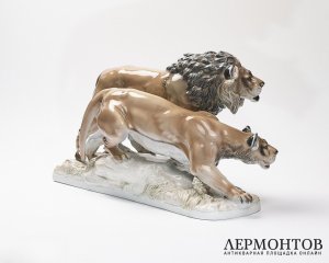 Статуэтка «Лев и львица». Фарфор, Rosenthal, Германия