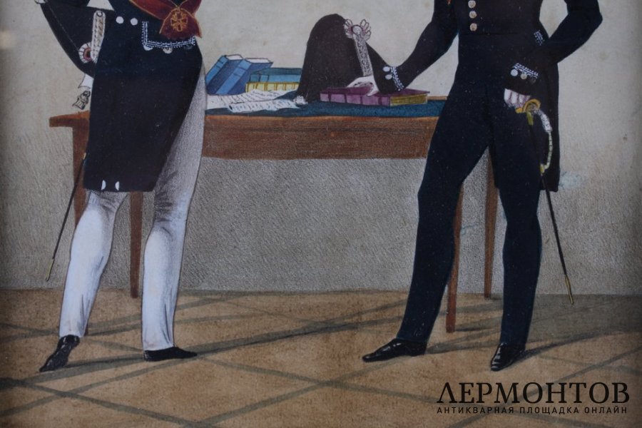 Герои Отечественной войны 1812 года. Акварель. В раме XIX века. Российкая империя.