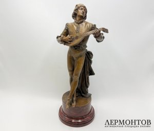 Скульптура Музыкант с мандолиной. Германия, 19 век, Gustav Heinrich Eberlein. Бронза.