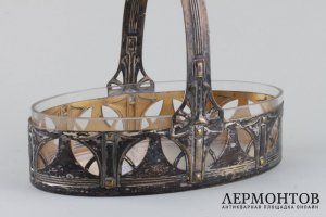 Конфетница со стеклянной вставкой. Серебрение. Модерн. Германия, WMF, 1903-1910