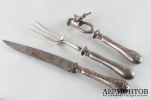 Набор для сервировки рыбы и мяса. Серебро 950 пр., кость. Франция, конец XIX века