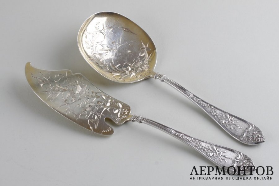 Набор для мороженого и сервировки в стиле ампир. E. Ernie. Серебро 950. Франция, XIXв