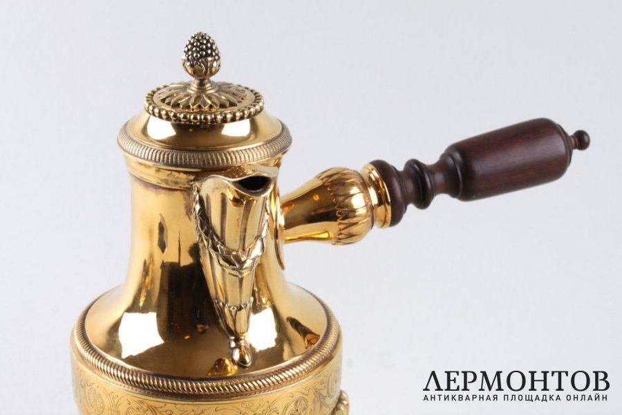 Кофейник в стиле ампир. Aucoc. Серебро 950, золочение. Франция, конец XIX в.