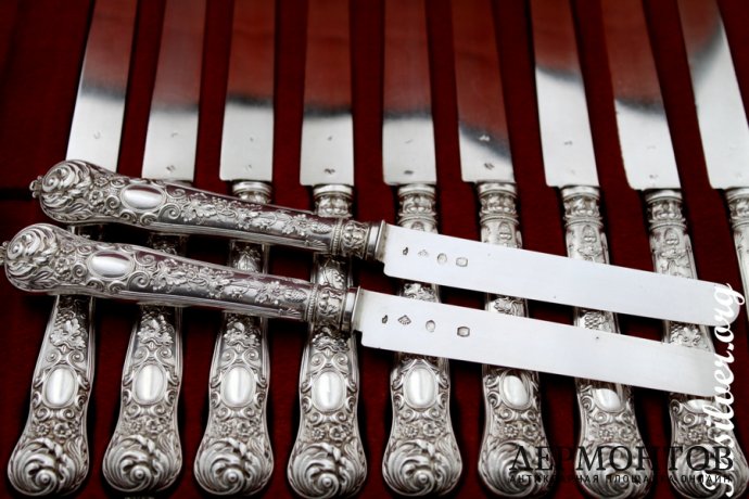 Набор десертных ножей. 1819-1838 годы. Серебро 950. Франция
