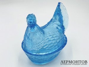 Масленка Курица. Россия, заводы Мальцовых, 19 век. Купоросное стекло.