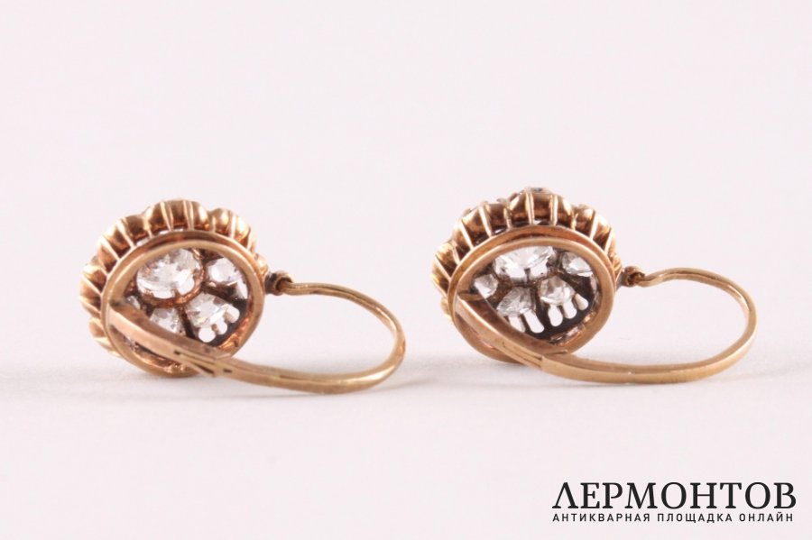 Серьги малинки. Золото 56 пробы, бриллианты 2.30 ct. Российская империя, XIX в.