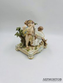 Скульптурная группа «Путти на охоте». Фарфор, роспись, Meissen, скульптор И. И. Кендлер, Германия, конец 19 века