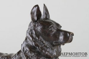 Статуэтка Лежащая овчарка. Бронза, начало 20 века. Скульптор Тургенев.