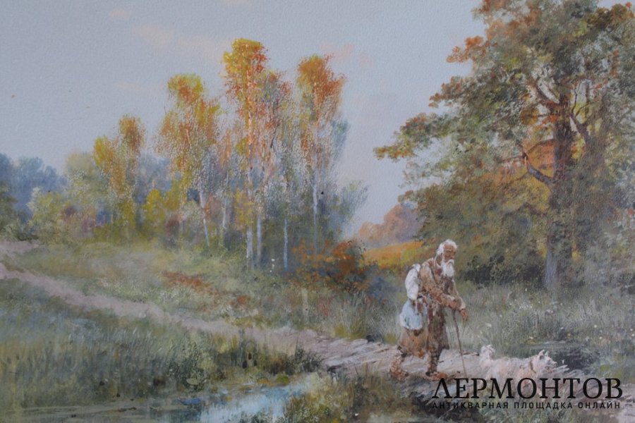 Картина Осенний пейзаж. Россия, худ. Н.Н. Каразин, кон. 19 в. Картон, масло.