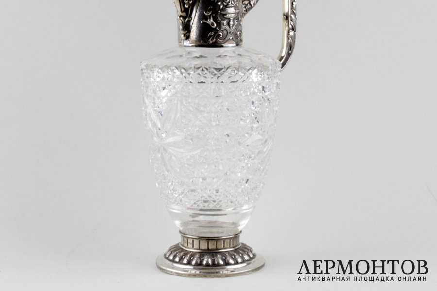 Графин для воды и вина в стиле ампир. Серебро 800, хрусталь. Германия, кон. XIX в.