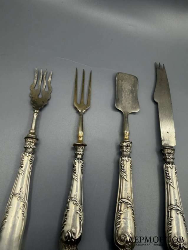Набор сервировочных приборов. Серебро 84 пробы, сталь, Россия, 1908–1917 годы