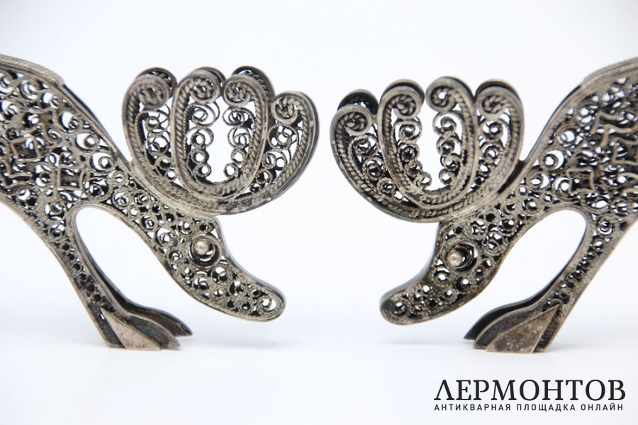 Фигурки Лоси. Серебро, скань. Россия, Красносельский ювелирный завод, 1990е гг.