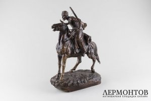 Скульптура Казак на лошади.  А.Л. Обер. Бронза. Россия, XIXв.