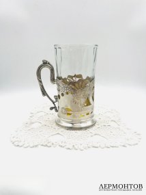 Подстаканник в стиле модерн со стаканом. Серебро 84 пробы, С. Казаков, Россия, 1908–1917 годы