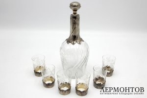 Набор для крепких напитков. Серебро, стекло. Франция, середина 20 века.