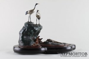 Окимоно Журавли и черепаха. Бронза. Япония, 1960-е гг.