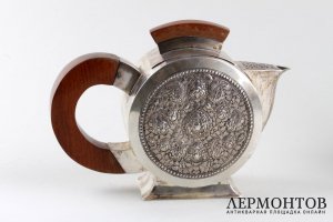 Чайник в стиле ар деко с восточным мотивом. Серебро 900 пробы. Камбоджа